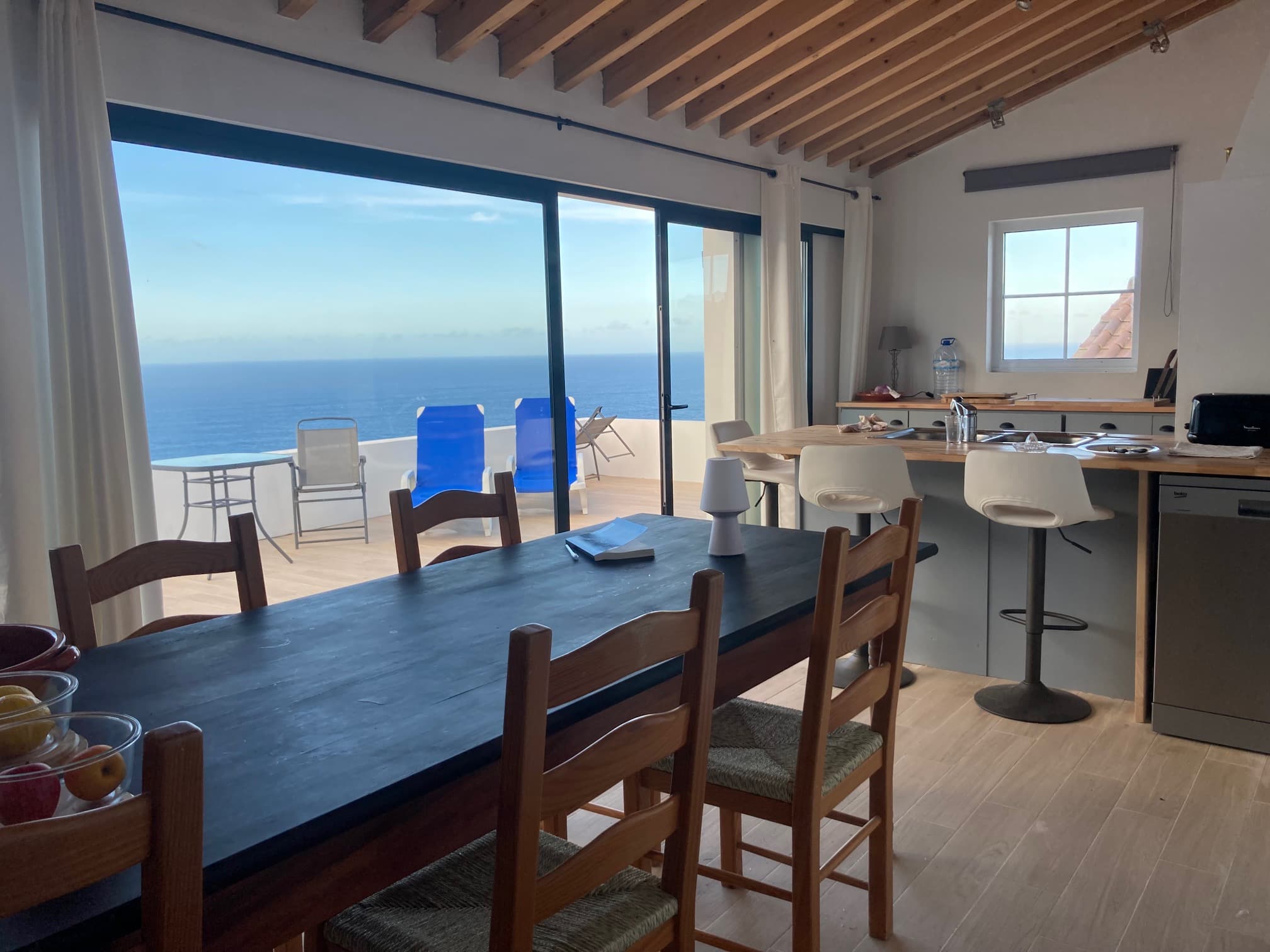 Modern kitchen with ocean views